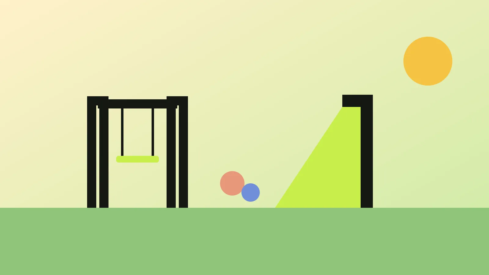 Ilustração de um parque com balanço e escorregador